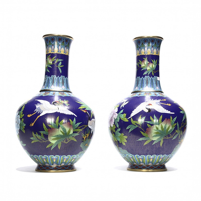 Pair of large cloisonne vases, 20th century