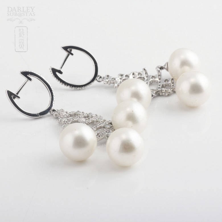 Earrings with Pearls and 1.41cts diamond  in white gold - 2