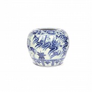 Blue and white glazed chinese pottery vase with taoist gods, 19th century.