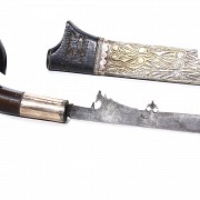 Indonesian golok with ebony and metal sheath, 19th century