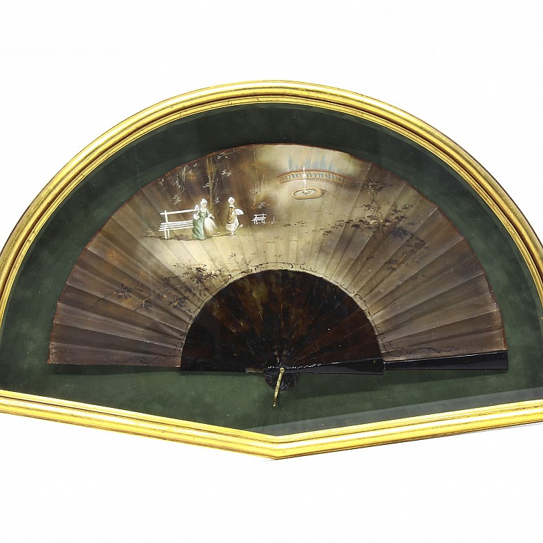 Elizabethan fan with painted country, 19th century