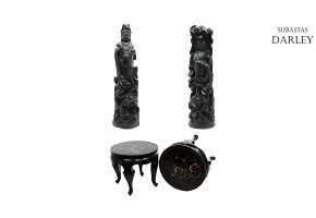 A pair of large Guanyin with base, 20th century