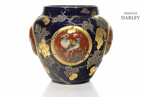 Porcelain vase with blue background, 20th century