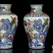 Pair of porcelain enamelled vases
