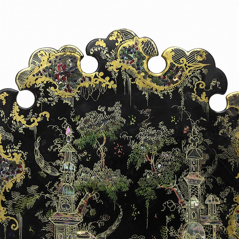 Pair lacquer fans with mother-of-pearl inlay, 20th Century - 7