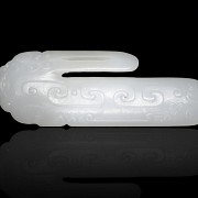 Gancho de cinturón en jade blanco, dinastía Qing