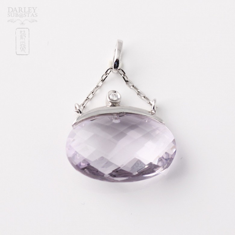 Pendant in 18k White Gold Amethyst 6.17cts  and Diamond - 4