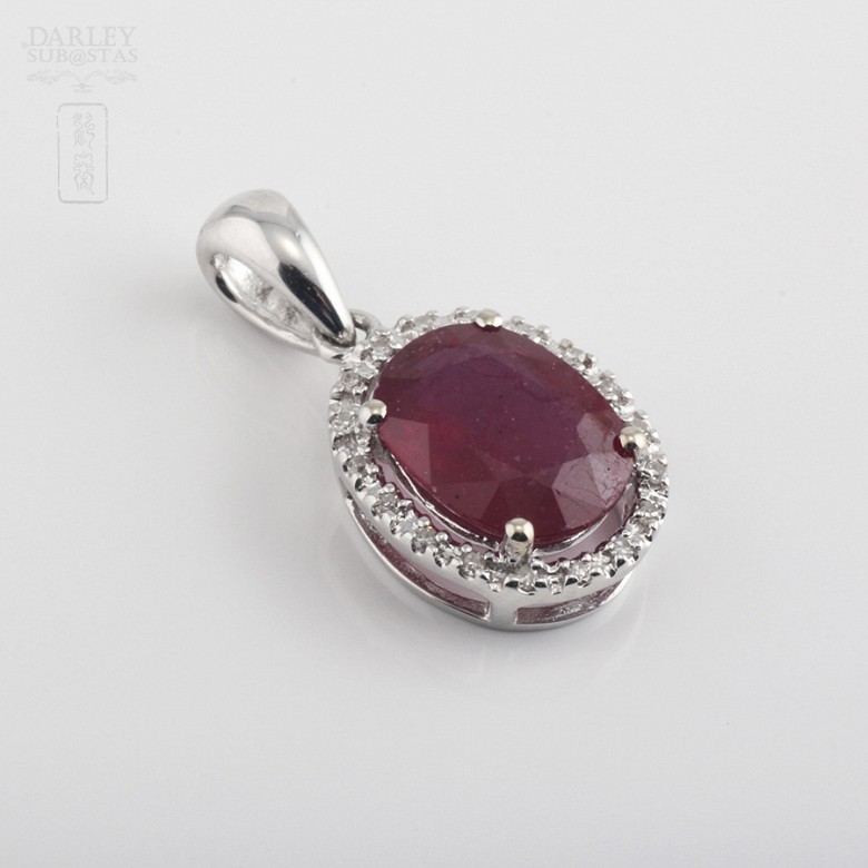 Pendant with ruby 2,36cts and diamond  in white gold - 4