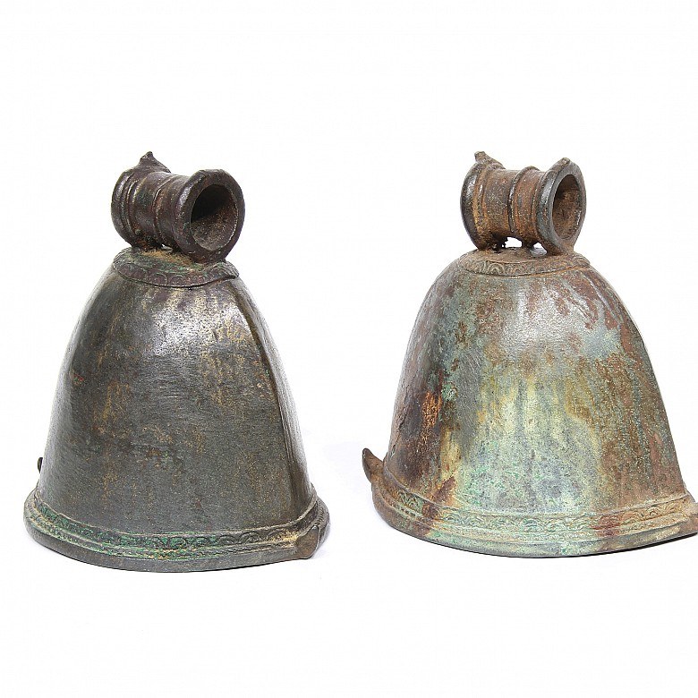 Pair of indonesian bronze bells.