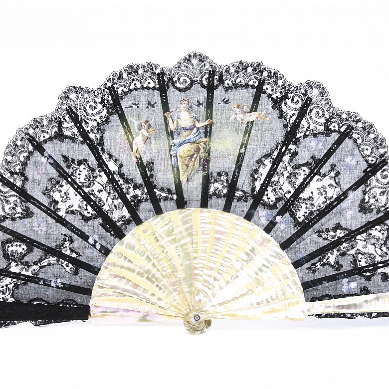 Elizabethan fan with mother-of-pearl linkage, 19th century