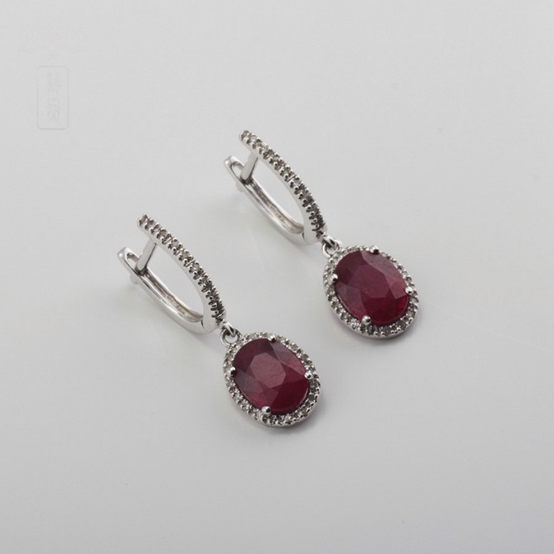 Earrings with ruby 4.34cts and diamond in white gold - 3