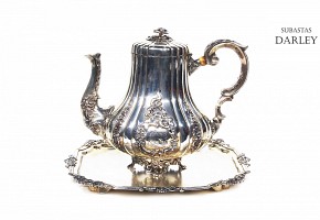 Silver teapot and tray, 19th century