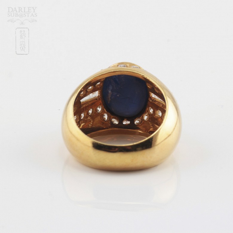 18k yellow gold ring, with natural blue sapphire. - 3