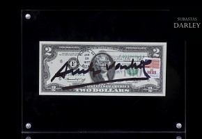 Two dollar bill signed by Andy Warhol