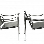 Set of six armchairs, following models of Le Corbusier's 