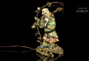Lámpara de bronce con figura de porcelana china 