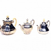 Three silver teapots, sterling 833, with ivory details, 19th century