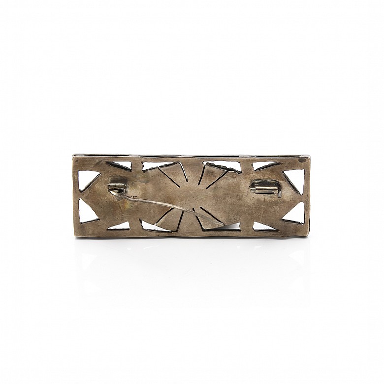 Art Deco brooch in silver with diamonds. - 4