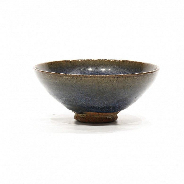 Cuenco de cerámica esmaltada, estilo Junyao, azul oscuro.