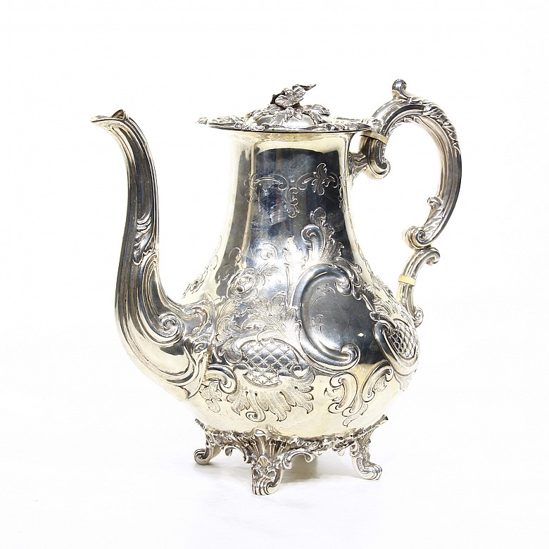English silver teapot, Barker Brothers Silversmiths Ltd, 1954, 925 sterling.
