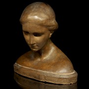 Patinated ceramic bust, Lady, 20th century - 3