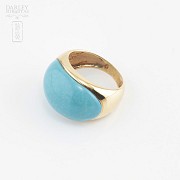 18k yellow gold and turquoise ring. - 2