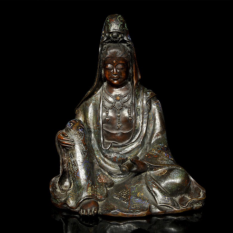 Large bronze cloisonné figure 