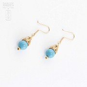 Earrings in 18k yellow gold and turquoise. - 2