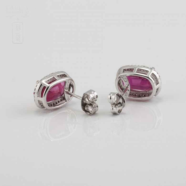 Earrings with ruby 7.86cts and diamonds in White Gold - 2