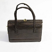 Python leather handbag in brown color. - 2
