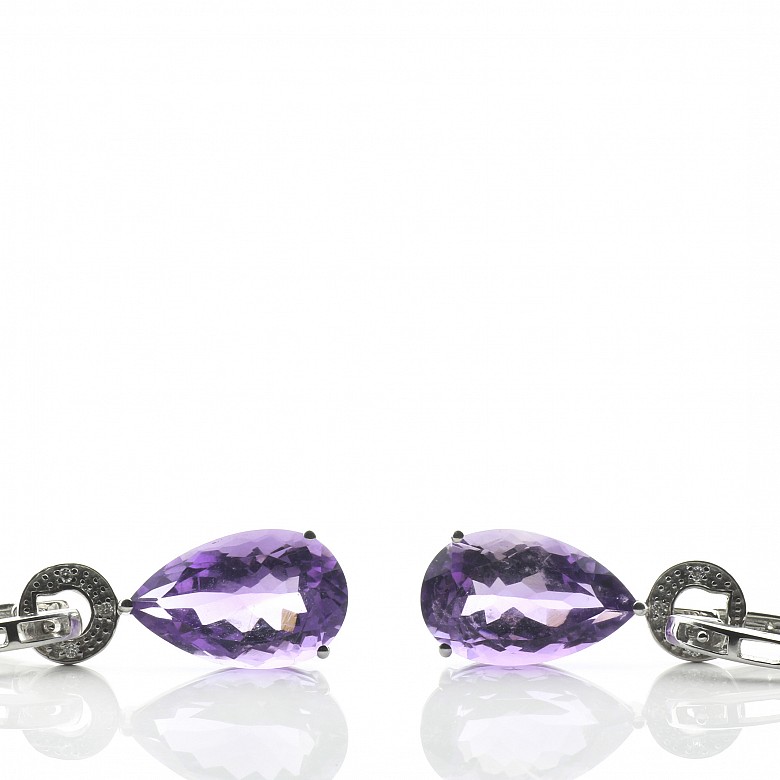 18k white gold with amethysts and diamonds earrings - 3