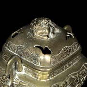 Chinese metal censer with reliefs, 20th century