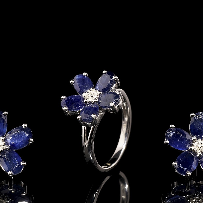 18k white gold set with sapphires and diamonds - 2