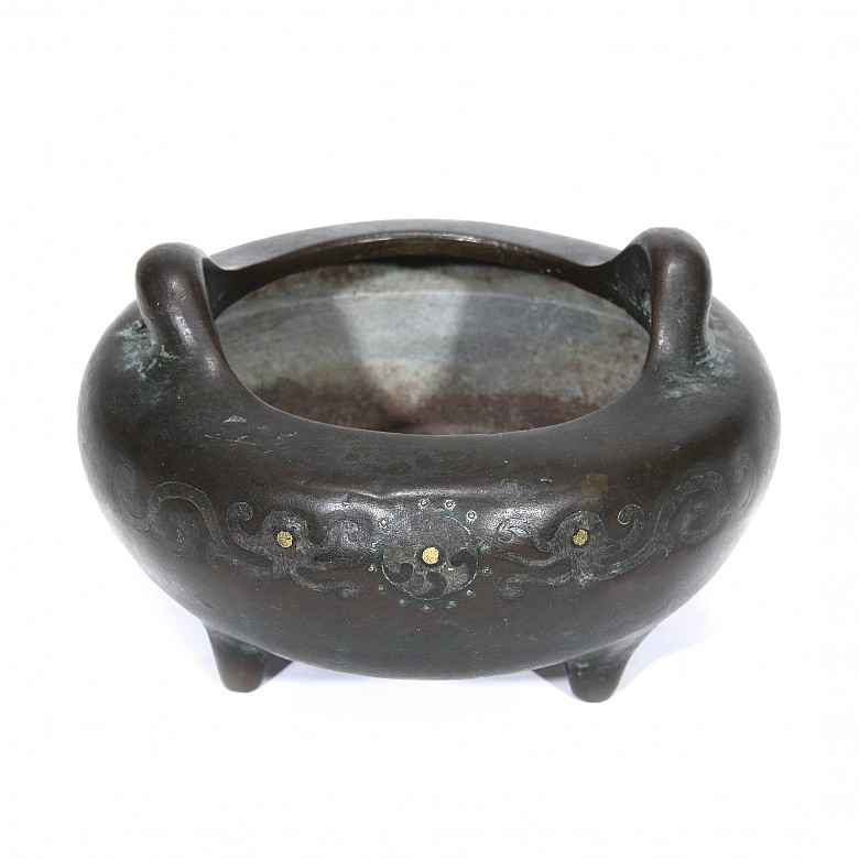 Incensario de bronce chino, dinastía Qing (1644-1911)