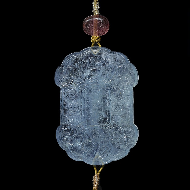 Aquamarine plaque with tourmaline, Qing dynasty