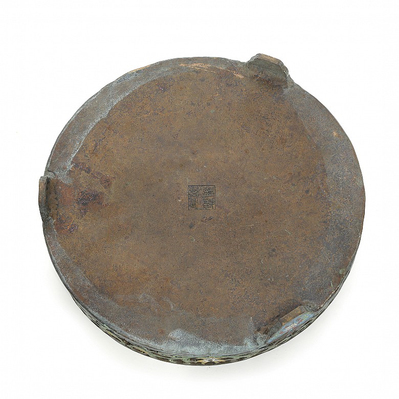 Enameled bronze tripod vessel, 20th century