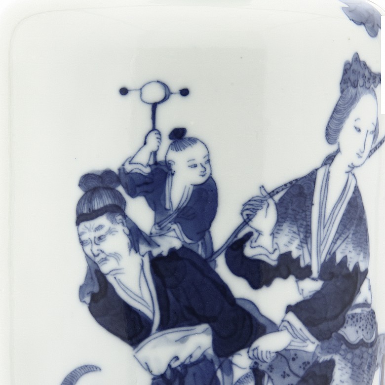 Jarrón de porcelana china, azul y blanco, s.XX