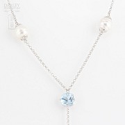 天然珍珠配蓝晶925银项链 - 1