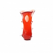 Red and White glass Murano vase, trunk shape, s.XX
