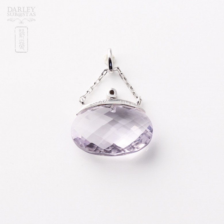 Pendant in 18k White Gold Amethyst 6.17cts  and Diamond - 3
