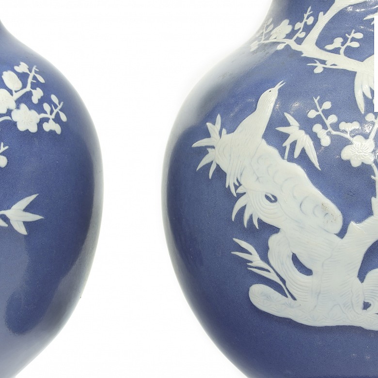 Pareja de jarrones azules, dinastía Qing