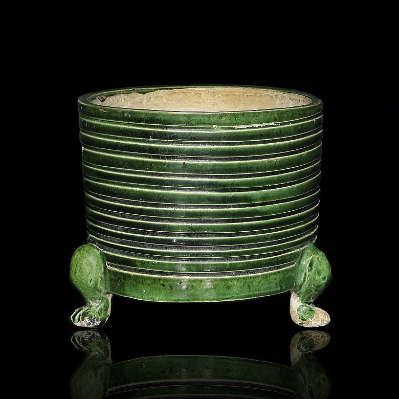 Incensario trípode de cerámica con vidriado, estilo Tang