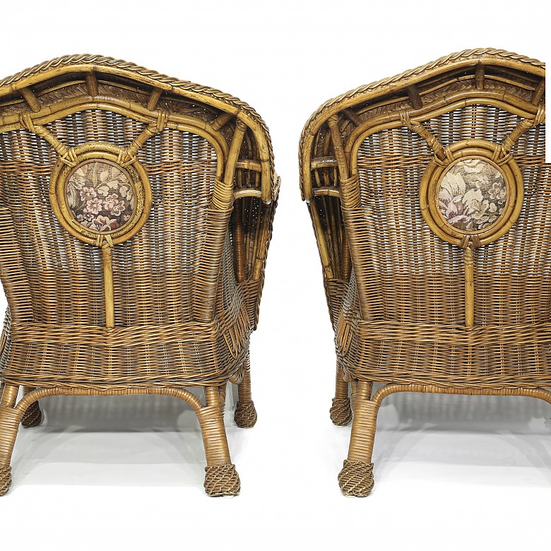 Three-piece and wicker table, 20th century