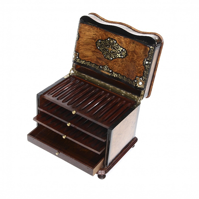 Marquetry cigar box, 19th c.