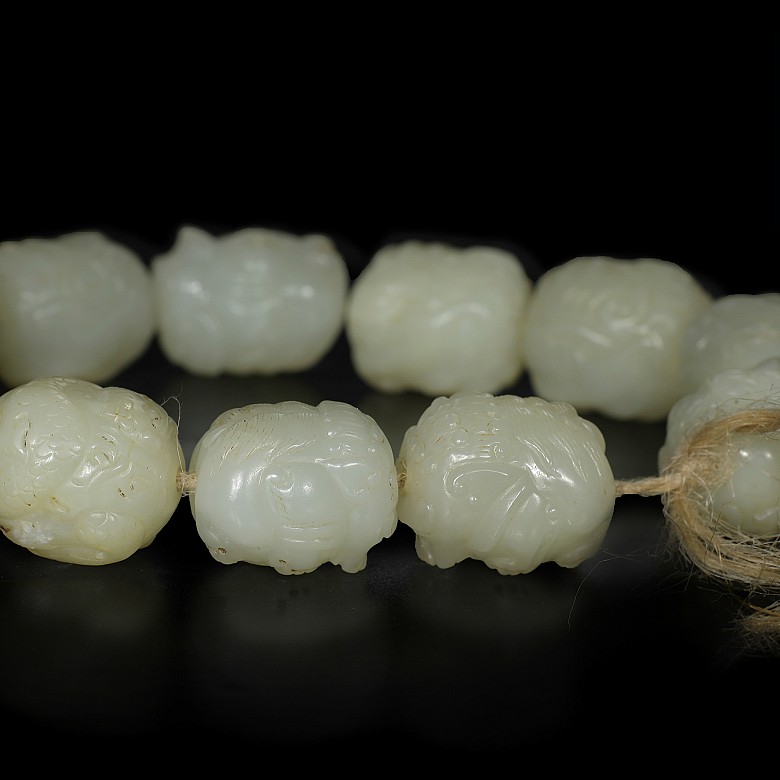 Pulsera de cuentas de jade tallado, dinastía Qing