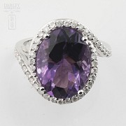 Precioso anillo diamantes y amatista - 2