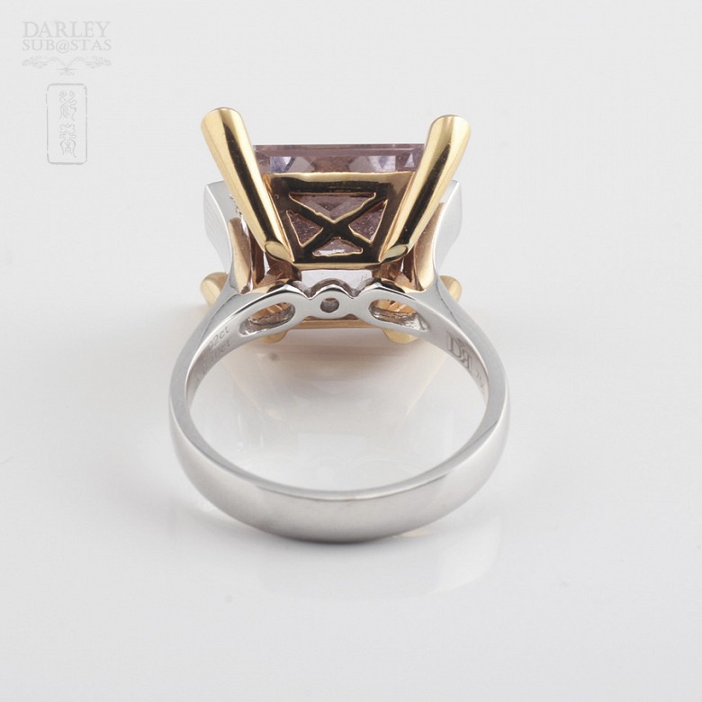 18k Two tone gold ring with amethyst and diamonds - 1