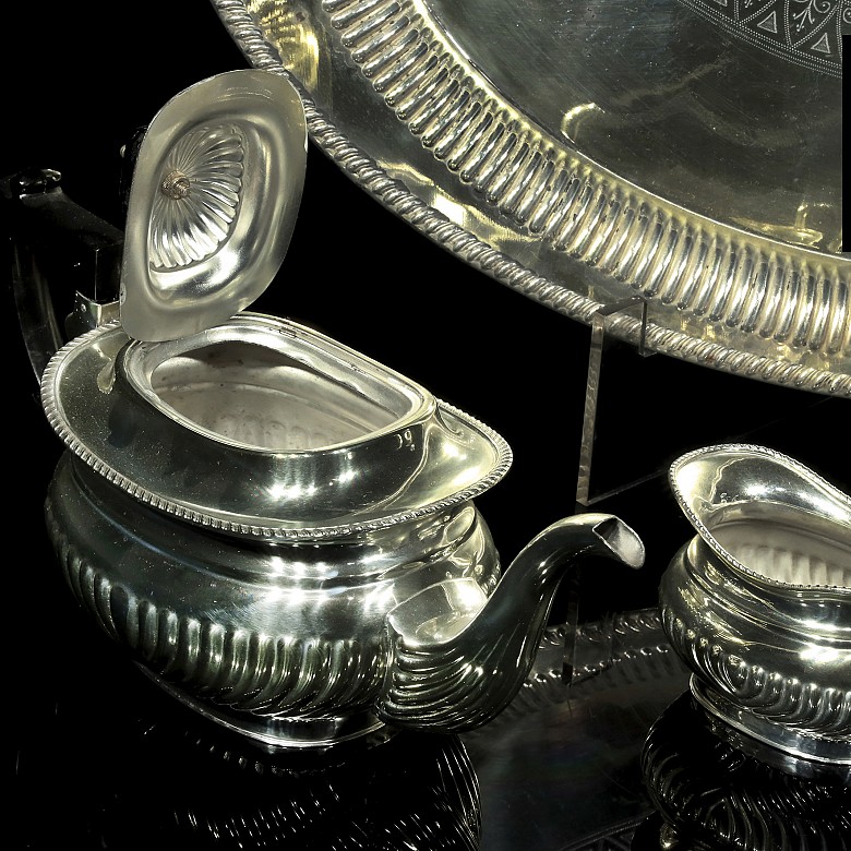 English tea set with tray, silver-plated metal, 20th century - 5