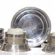Set of Bulgari silver candleholders and other candleholders and plates, 20th century - 9