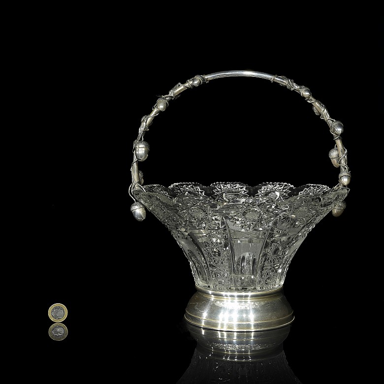 Centro de mesa en cristal tallado y plata española, med.S.XX - 6